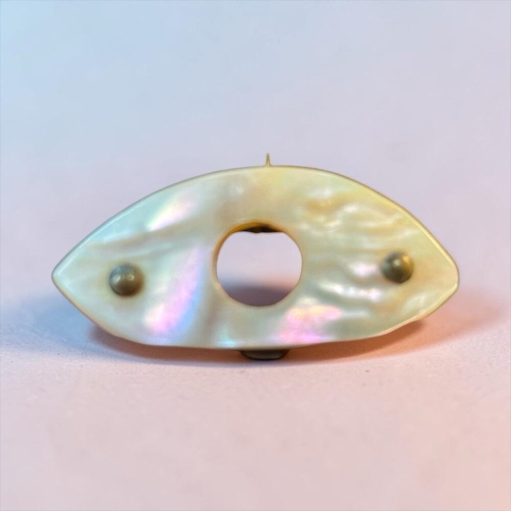 Antique Mother of Pearl Eye Brooch Handmade Shell Pin Art Deco Minimalist